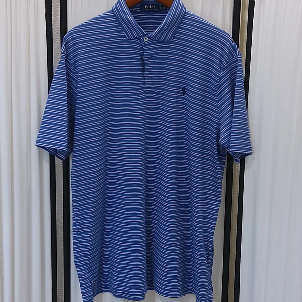 Polo Ralph Lauren Polo Shirt Blue w/Dk Blue & Lt. Blue Stripes, XL